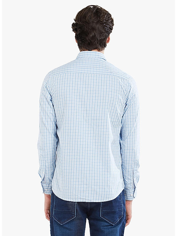 Checkered Blue Color Cotton Slim Fit Shirt